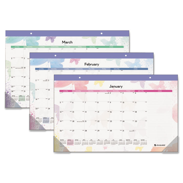 Picture of Watercolors Recycled Monthly Desk Pad Calendar, 17 3/4 x 10 7/8