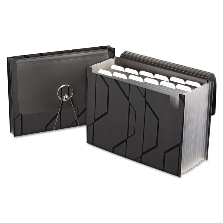 Picture of Sliding Cover Expanding File, 13 Pockets, 1/6 Tab, Letter, Black