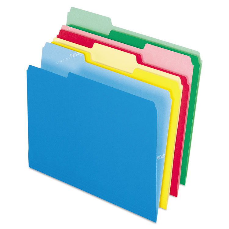 Picture of CutLess File Folders, 1/3 Cut Top Tab, Letter, Assorted, 100/Box