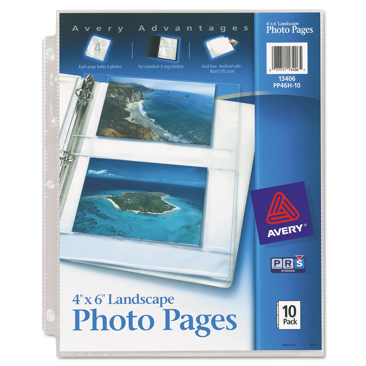 Picture of Photo Storage Pages for Four 4 x 6 Horizontal Photos, 3-Hole Punched, 10/Pack