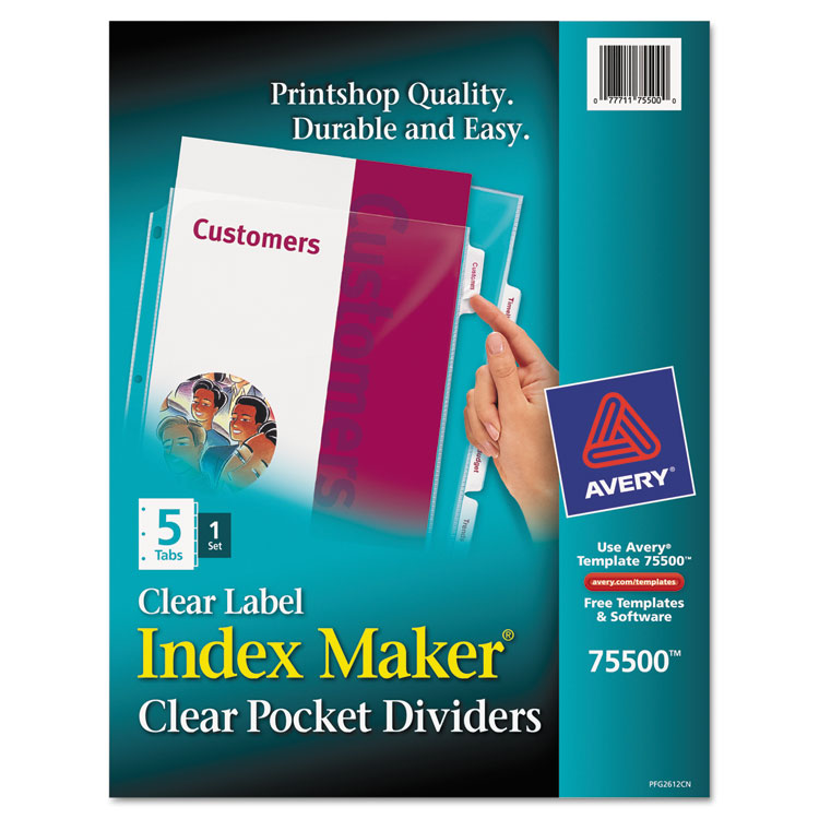 Picture of Index Maker Print & Apply Clear Label Sheet Protector Dividers, 5-Tab, Letter