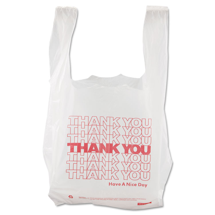 Picture of Thank You High-Density Shopping Bags, 8w X 4d X 16h, White