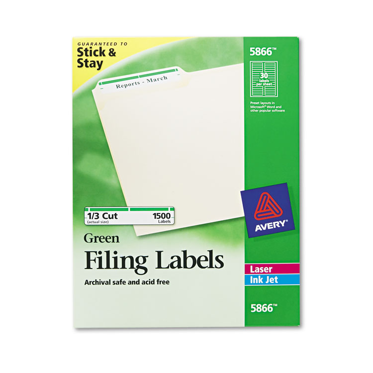 Picture of Permanent File Folder Labels, TrueBlock, Inkjet/Laser, Green Border, 1500/Box