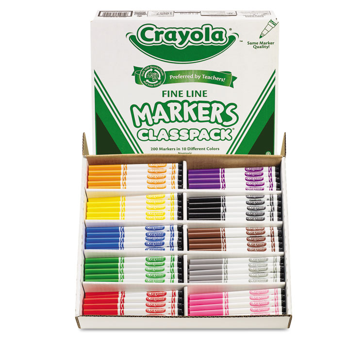 Picture of Non-Washable Classpack Markers, Fine Point, Ten Assorted Colors, 200/Box