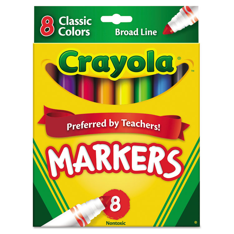Picture of Non-Washable Markers, Broad Point, Classic Colors, 8/Set