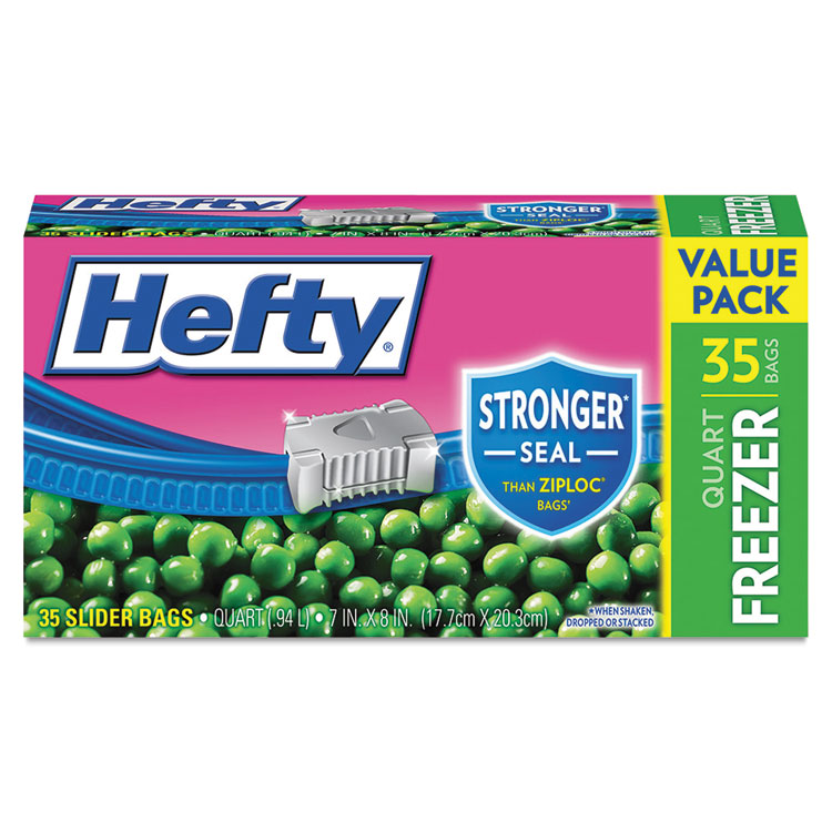 Hefty Slider Bags, 1 qt, 1.5 mil, 8 x 7, Clear, 40 Bags/Box, 9  Boxes/Carton (R81240CT)