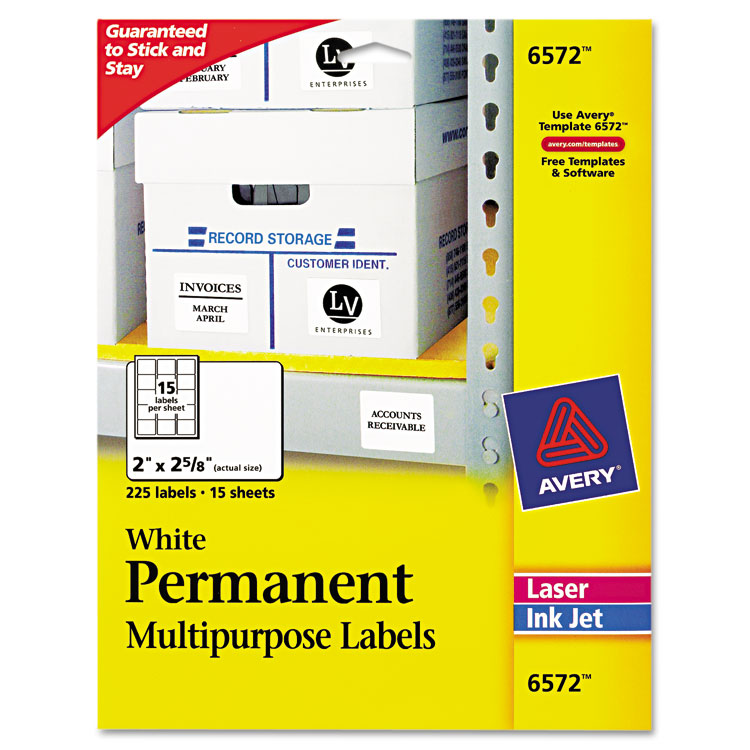 Picture of Permanent ID Labels, Inkjet/Laser, 2 x 2 5/8, White, 225/Pack
