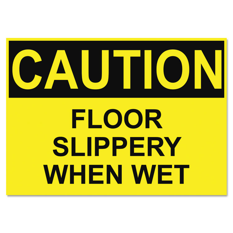 Picture of OSHA Safety Signs, CAUTION SLIPPERY WHEN WET, Yellow/Black, 10 x 14