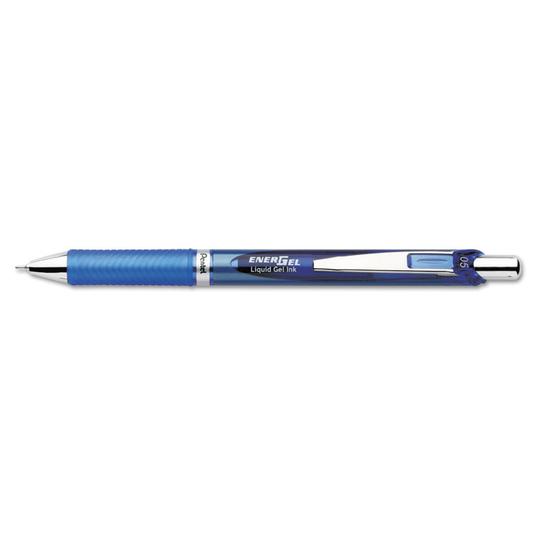 Picture of EnerGel RTX Retractable Liquid Gel Pen, .5mm, Silver/Blue Barrel, Blue Ink