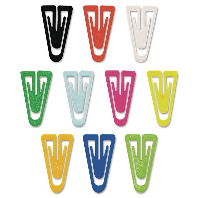 Plastic Paper Clips, Large, Smooth, Assorted Colors, 200/Box