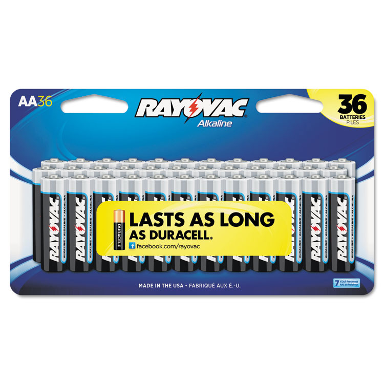 Alkaline Batteries, AA, Peggable Large Card, 36/Pk