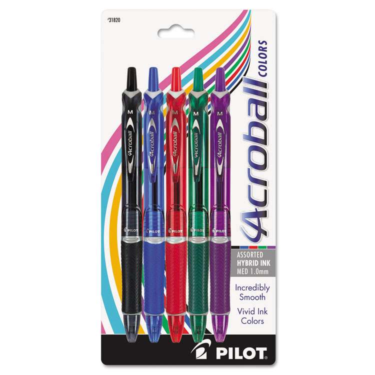 Picture of Acroball Colors Ball Point Pen, 1mm, Black/Blue/Green/Purple/Red, 5/Pack