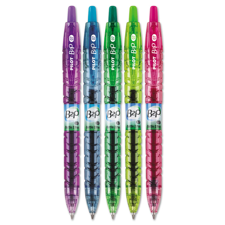 Picture of B2P Bottle-2-Pen Colors Recycled Retractable Gel Ink Pen, Assorted, .7mm, 5/Pack