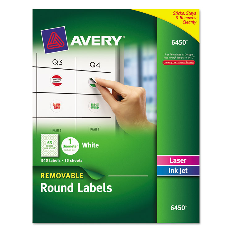 Picture of Removable Multi-Use Labels, 1" dia, White, 945/Pack