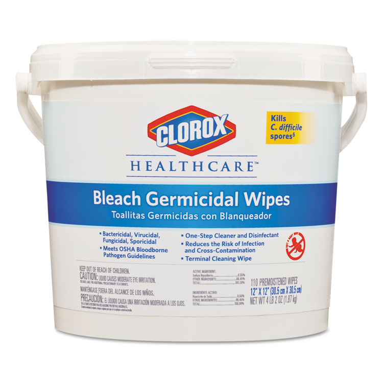 Picture of Bleach Germicidal Wipes, 12 x 12, Unscented, 110/Bucket