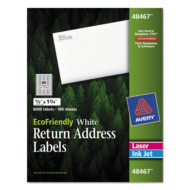 Picture of EcoFriendly Laser/Inkjet Easy Peel Return Address Labels, .5 x 1.75, White, 8000