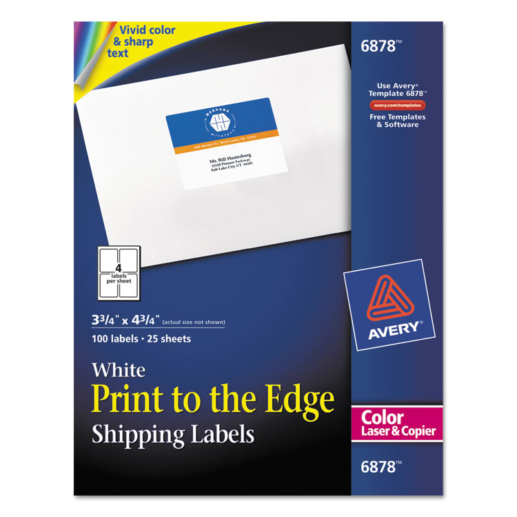 Picture of Avery Vibrant Color-Printing Shipping Labels, 3 3/4 x 4 3/4, White, 100/Pack