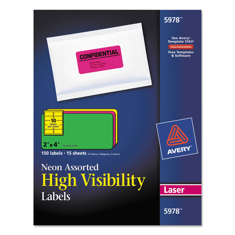 Picture of High-Visibility Permanent ID Labels, Laser, 2 x 4, Asst. Neon, 150/Pack