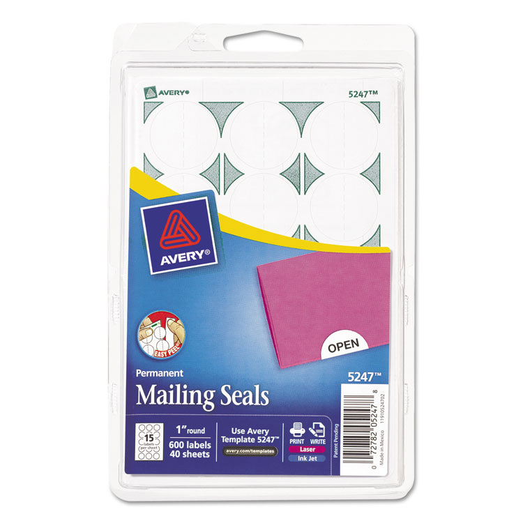 Picture of Printable Mailing Seals, 1" dia., White, 600/Pack