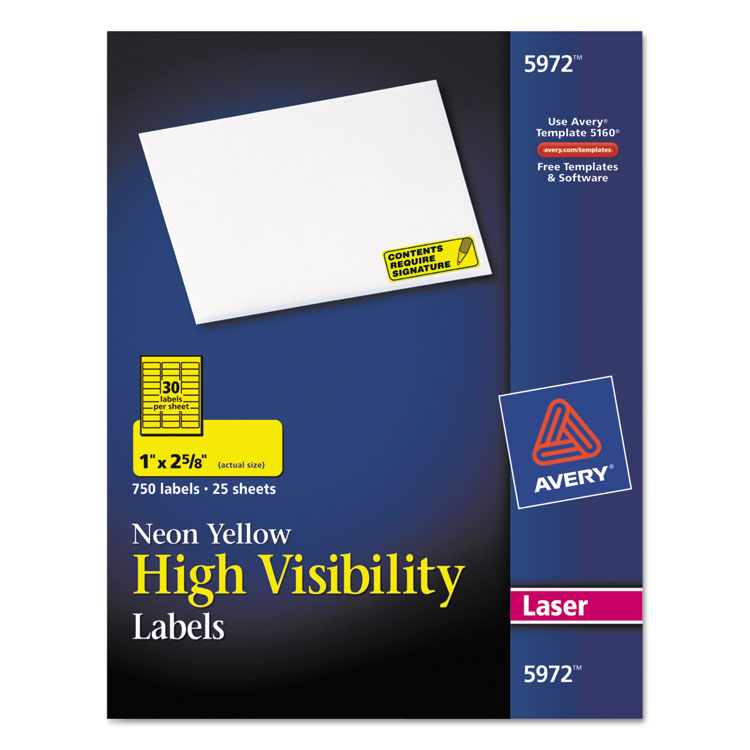 Picture of High-Visibility Permanent ID Labels, Laser, 1 x 2 5/8, Neon Yellow, 750/Pack
