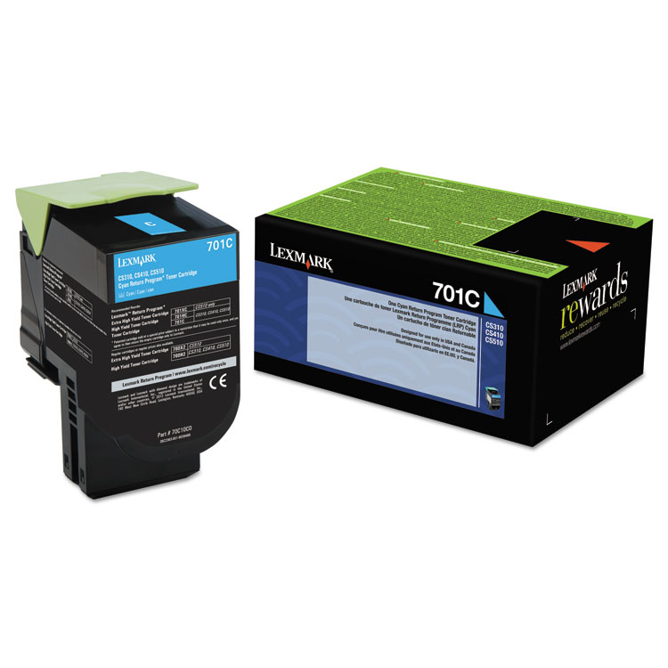 Picture of 70C10C0 Toner (LEX-701C), 1000 Page-Yield, Cyan