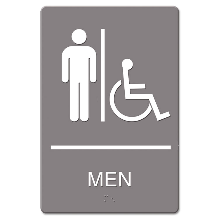 Picture of ADA Sign, Men Restroom Wheelchair Accessible Symbol, Molded Plastic, 6 x 9, Gray