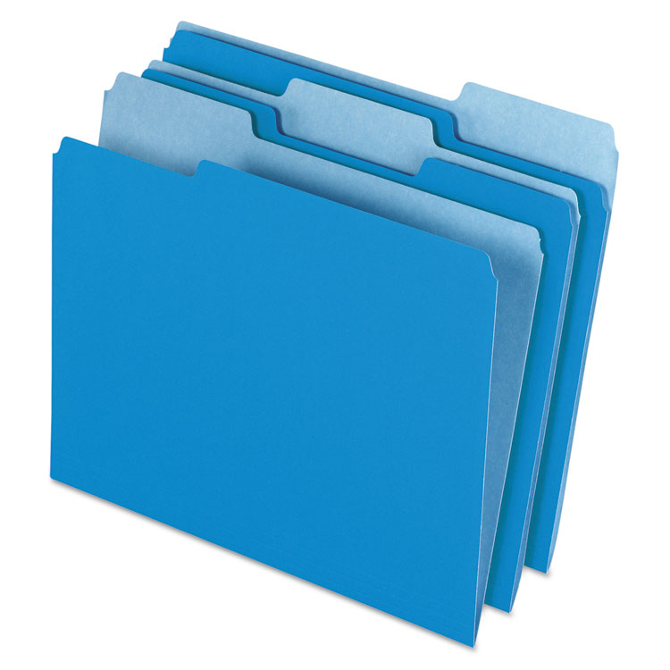 Picture of Colored File Folders, 1/3 Cut Top Tab, Letter, Blue/Light Blue, 100/Box