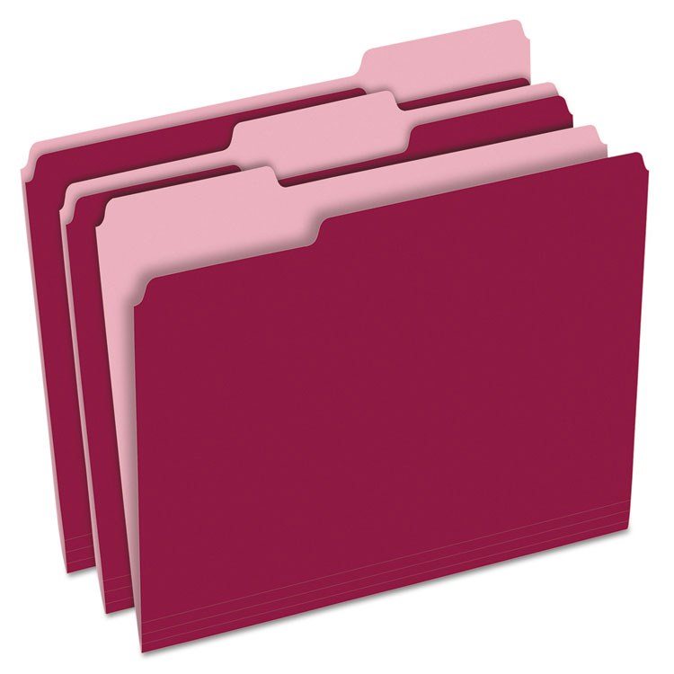 Picture of Colored File Folders, 1/3 Cut Top Tab, Letter, Burgundy/Light Burgundy, 100/Box