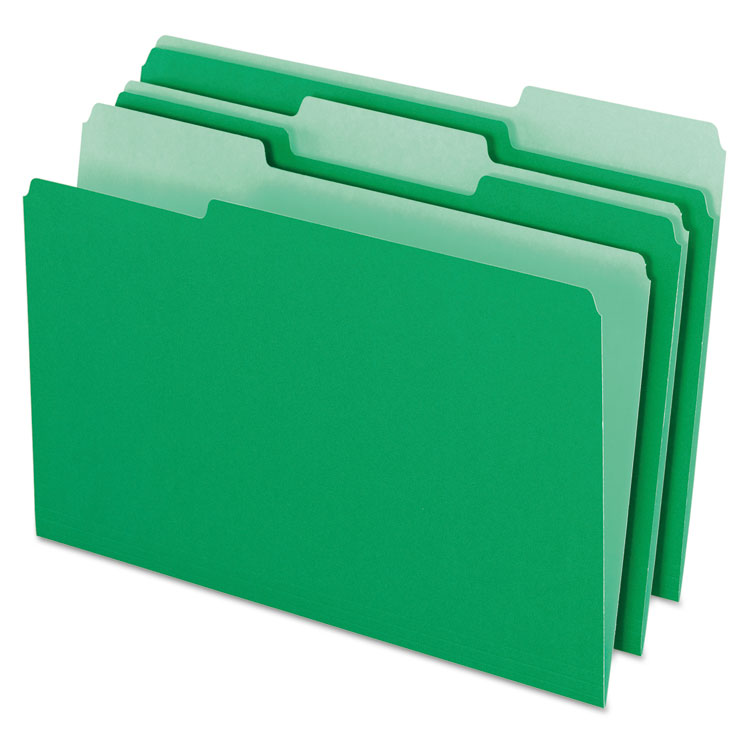 Picture of Colored File Folders, 1/3 Cut Top Tab, Legal, Green/Light Green, 100/Box