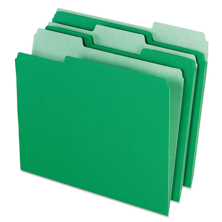Picture of Colored File Folders, 1/3 Cut Top Tab, Letter, Green/Light Green, 100/Box