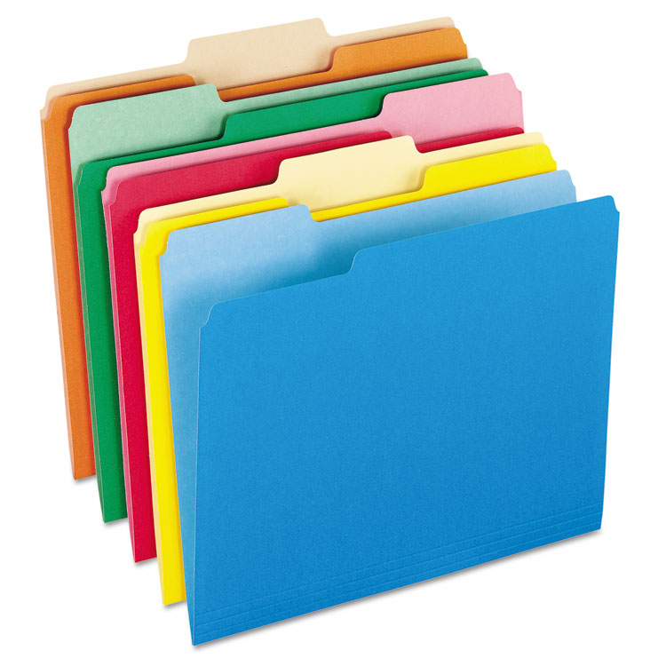Picture of Colored File Folders, 1/3 Cut Top Tab, Letter, Assorted Colors, 100/Box