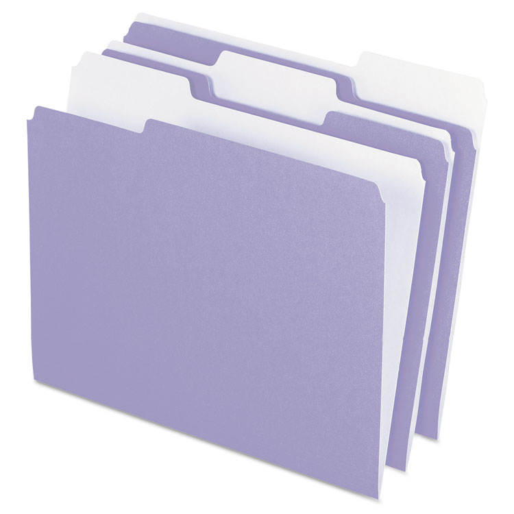 Picture of Colored File Folders, 1/3 Cut Top Tab, Letter, Lavender/Light Lavender, 100/Box