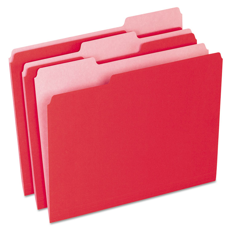 Picture of Colored File Folders, 1/3 Cut Top Tab, Letter, Red/Light Red, 100/Box