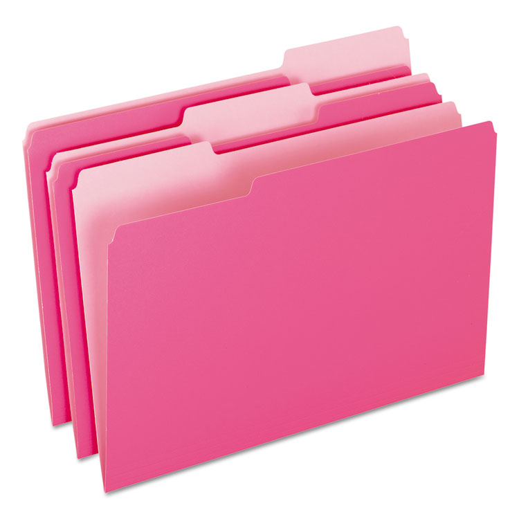 Picture of Colored File Folders, 1/3 Cut Top Tab, Legal, Pink/Light Pink, 100/Box