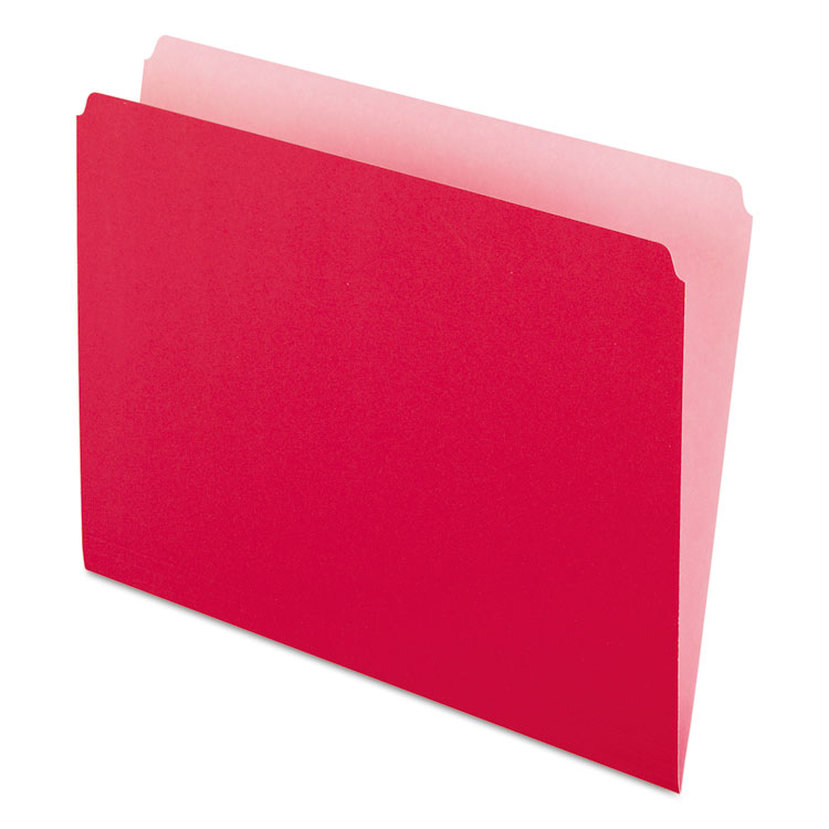 Picture of Colored File Folders, Straight Cut, Top Tab, Letter, Red/Light Red, 100/Box