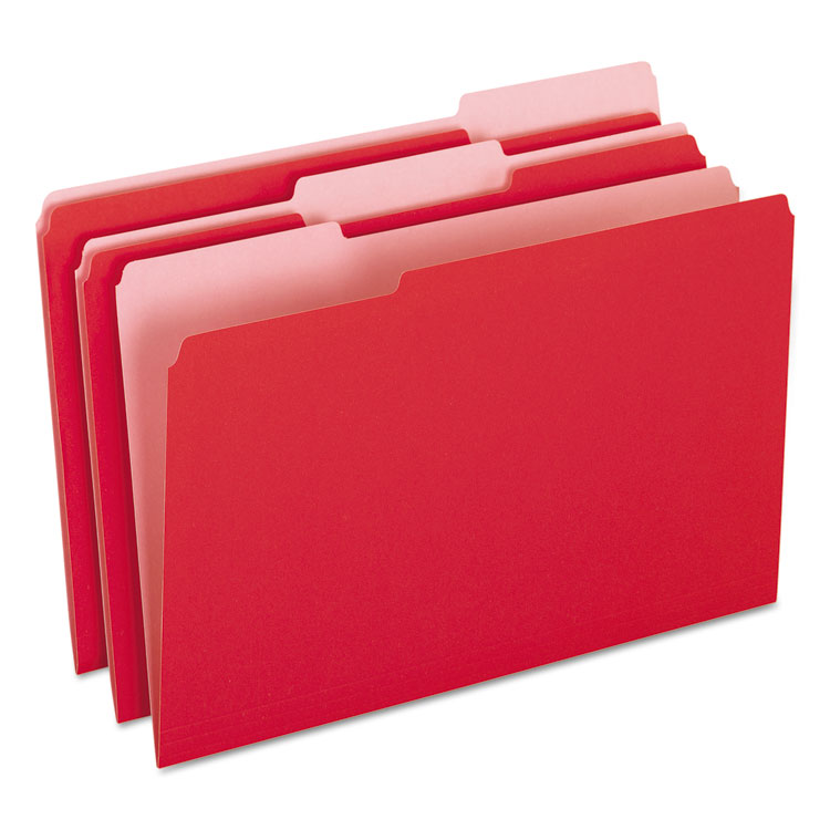 Picture of Colored File Folders, 1/3 Cut Top Tab, Legal, Red/Light Red, 100/Box