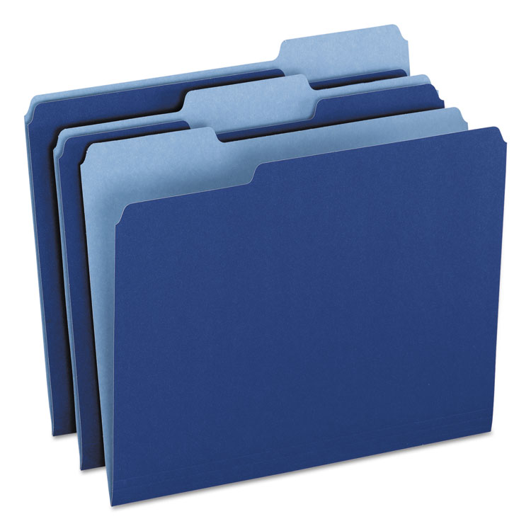 Picture of Colored File Folders, 1/3 CutTop Tab, Letter, Navy Blue/Light Navy Blue, 100/Box