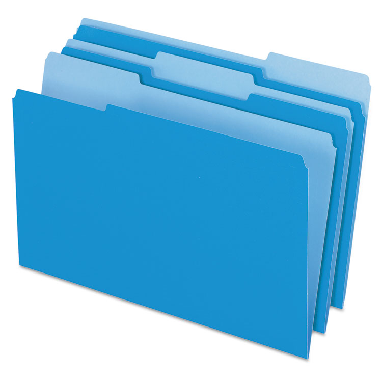 Picture of Colored File Folders, 1/3 Cut Top Tab, Legal, Blue/Light Blue, 100/Box