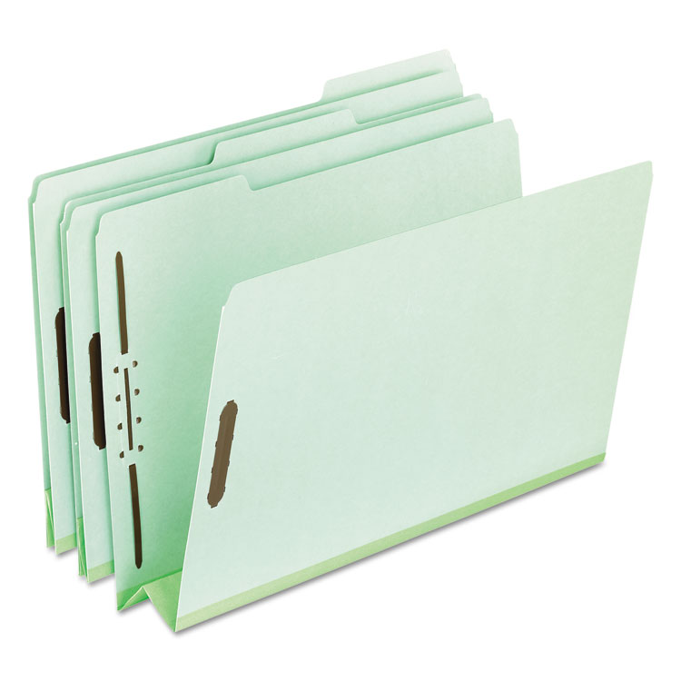 Picture of Pressboard Folders, 2 Fasteners, 3" Expansion, 1/3 Tab, Legal, Green, 25/Box