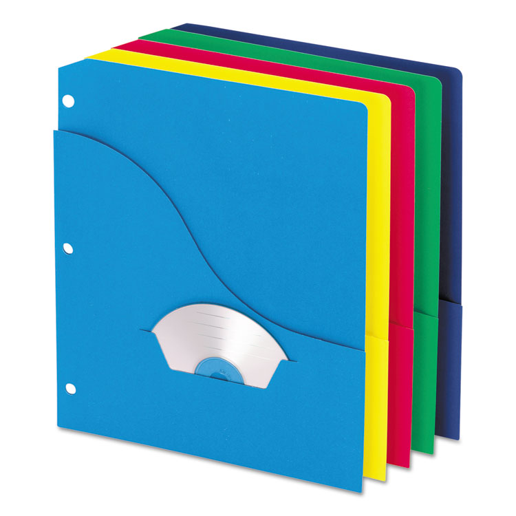 Picture of Wave Slash Pocket Project Folders, 3 Holes, Letter, Five Colors, 10/Pack