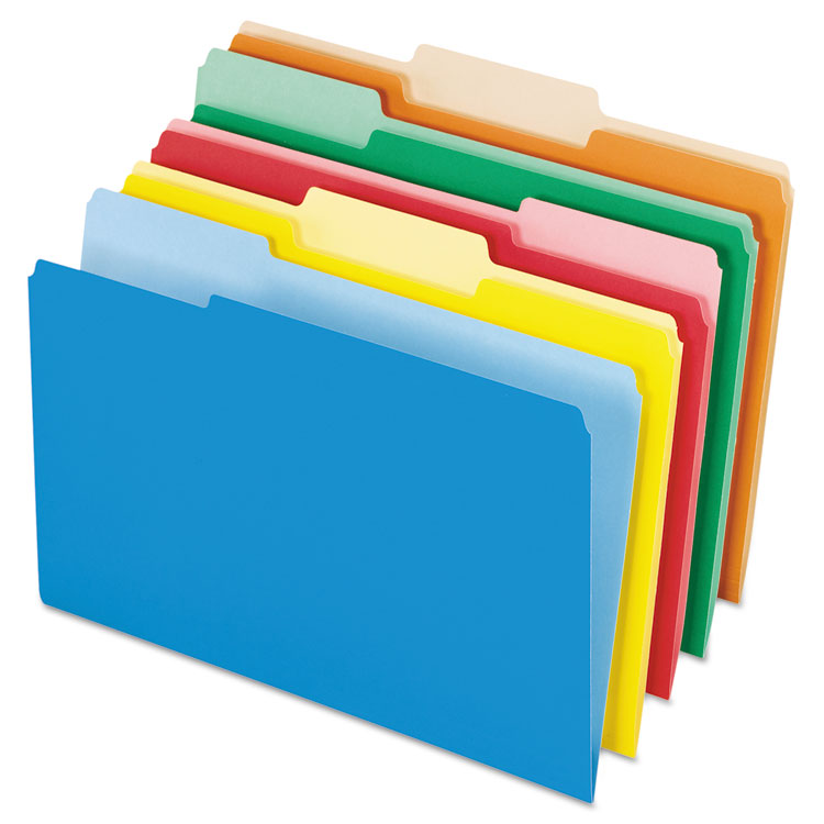 Picture of Interior File Folders, 1/3 Cut Top Tab, Legal, Bright Assorted, 100/Box