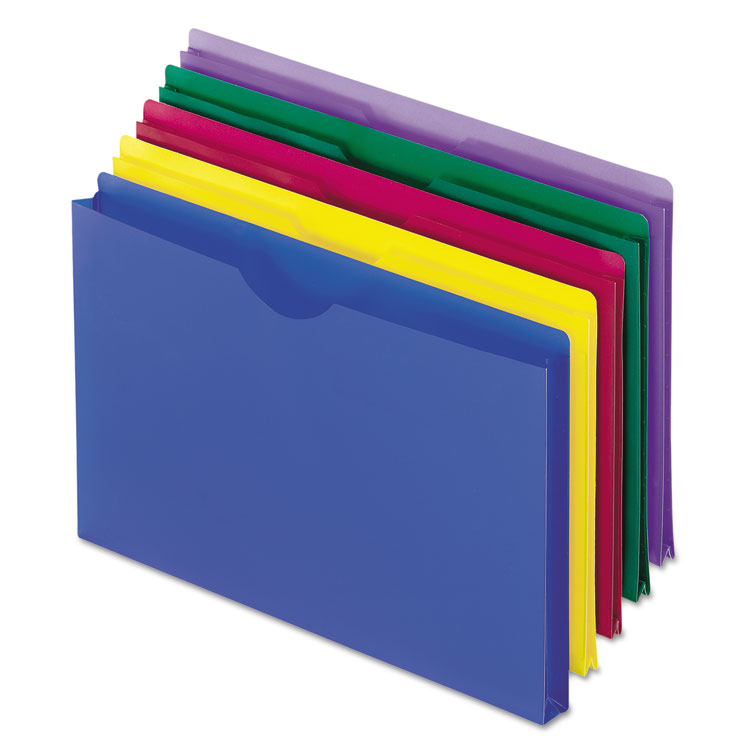 Picture of Expanding File Jackets, Legal, Poly, Blue/Green/Purple/Red/Yellow, 5/Pack
