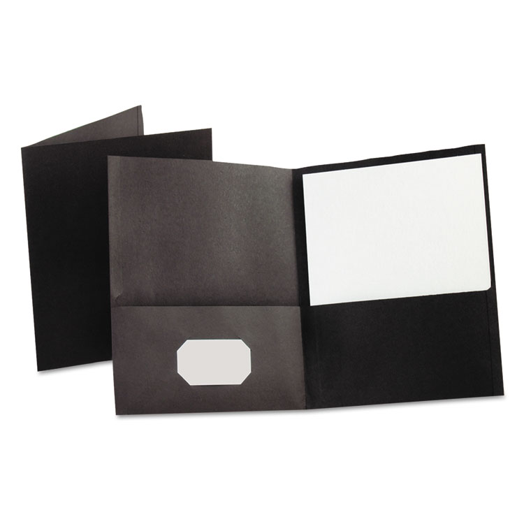 Picture of Twin-Pocket Folder, Embossed Leather Grain Paper, Black, 25/Box