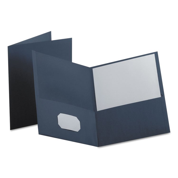 Picture of Twin-Pocket Folder, Embossed Leather Grain Paper, Dark Blue, 25/Box