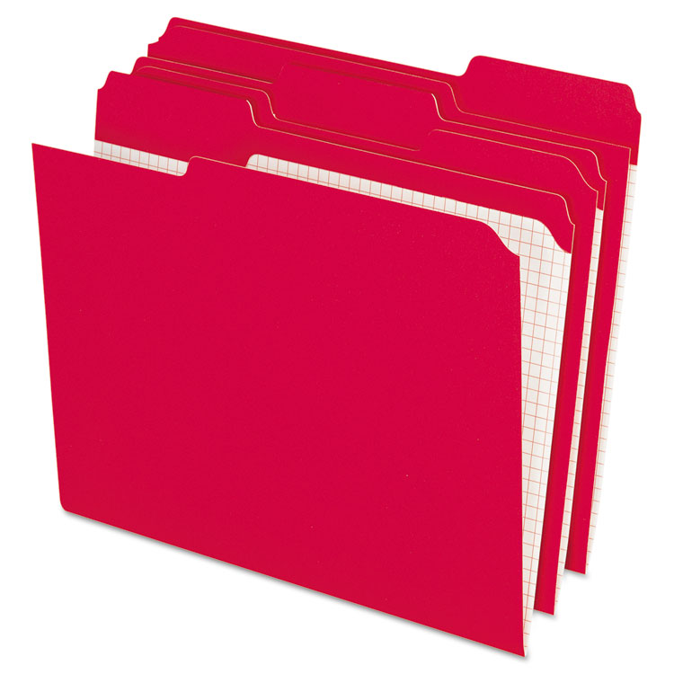 Picture of Reinforced Top Tab File Folders, 1/3 Cut, Letter, Red, 100/Box