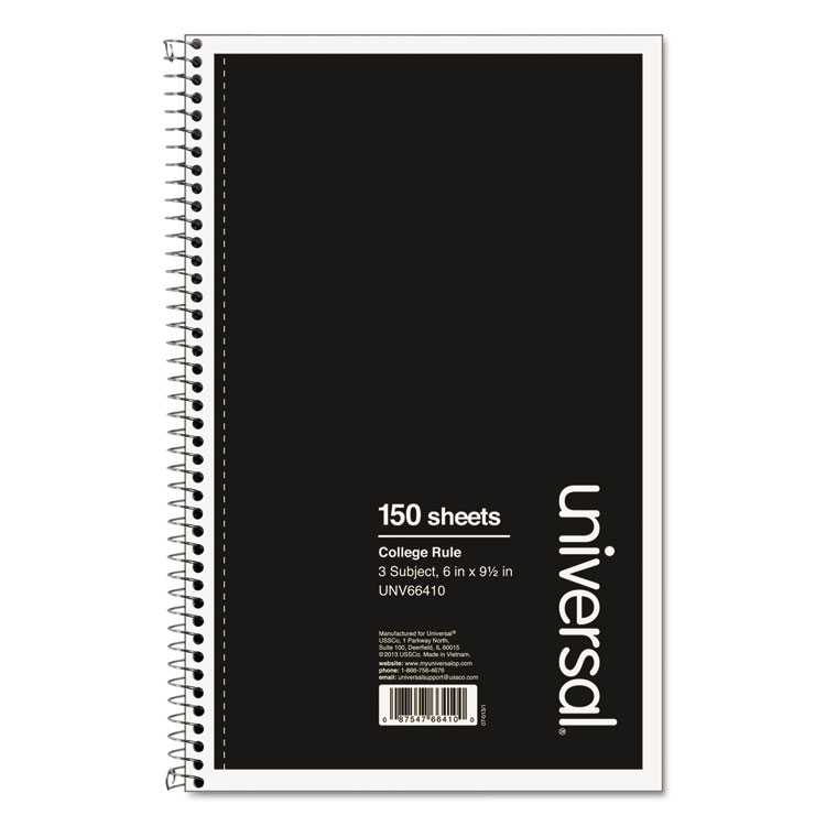 Picture of 3 Sub. Wirebound Notebook, 9 1/2 x 6, College Rule, 120 Sheets, Black Cover