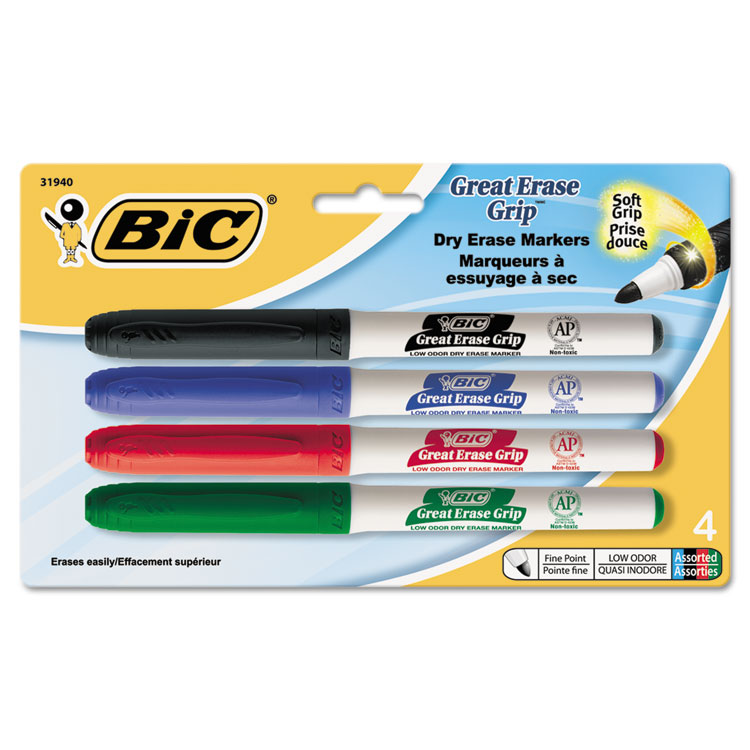 Picture of Great Erase Grip Fine Point Dry Erase Marker, Assorted, 4/Set