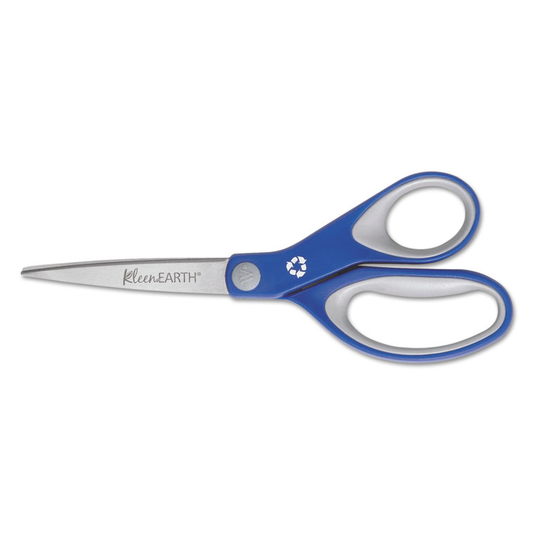 Picture of Straight KleenEarth Soft Handle Scissors, 8" Long, Blue/Gray