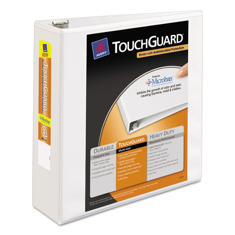 Picture of Touchguard Antimicrobial View Binder w/Slant Rings, 3" Cap, White