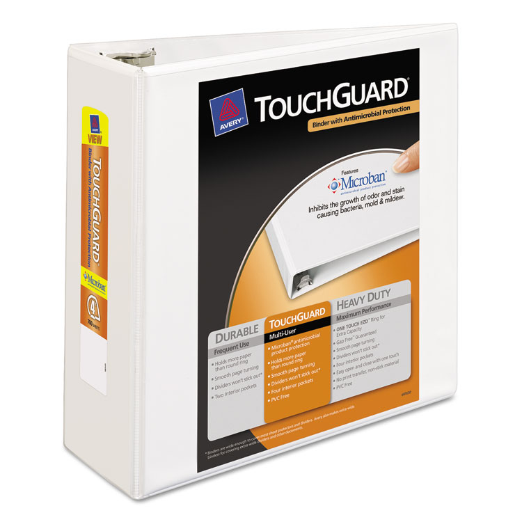 Picture of Touchguard Antimicrobial View Binder w/Slant Rings, 4" Cap, White